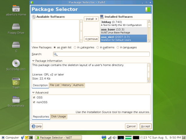 YaST GTK Package Selector